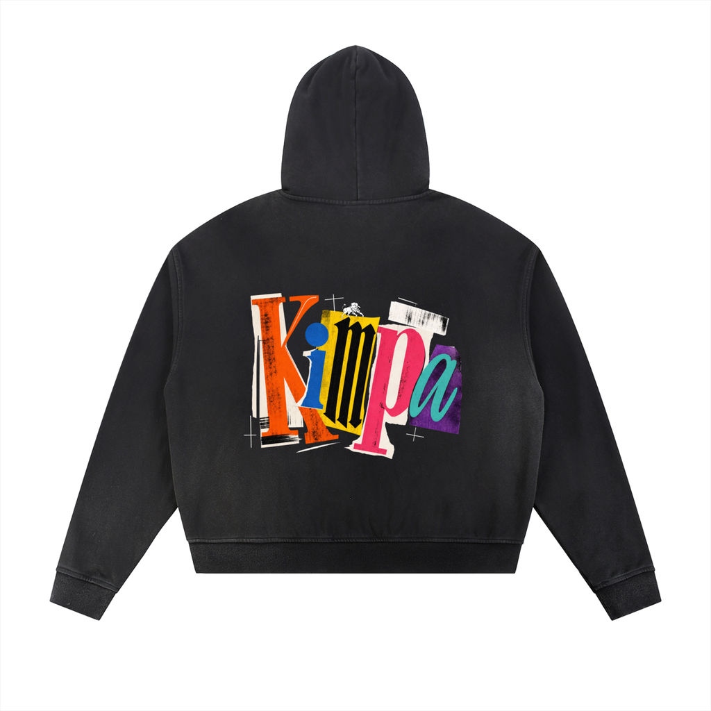 Sun Fade Frayed Raw Edge Fleece Zip Hoodie