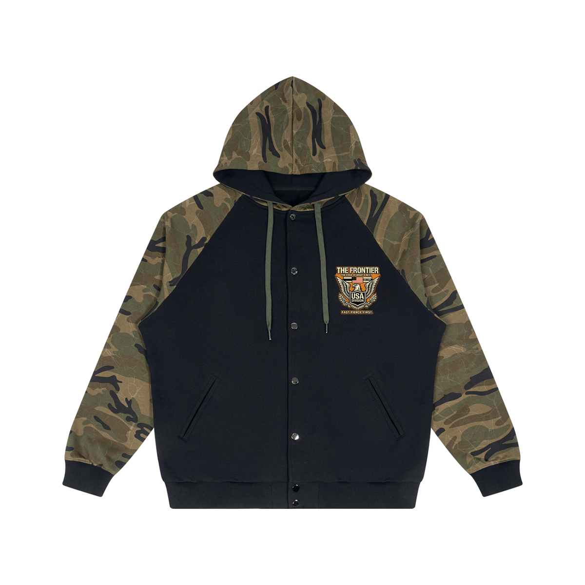 Unisex Camo-Splice Raglan Zip Hoodie