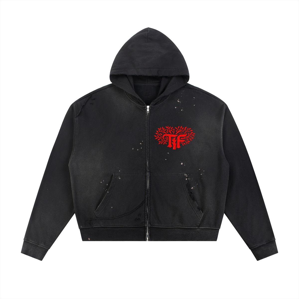 Sun Fade Frayed Raw Edge Fleece Zip Hoodie