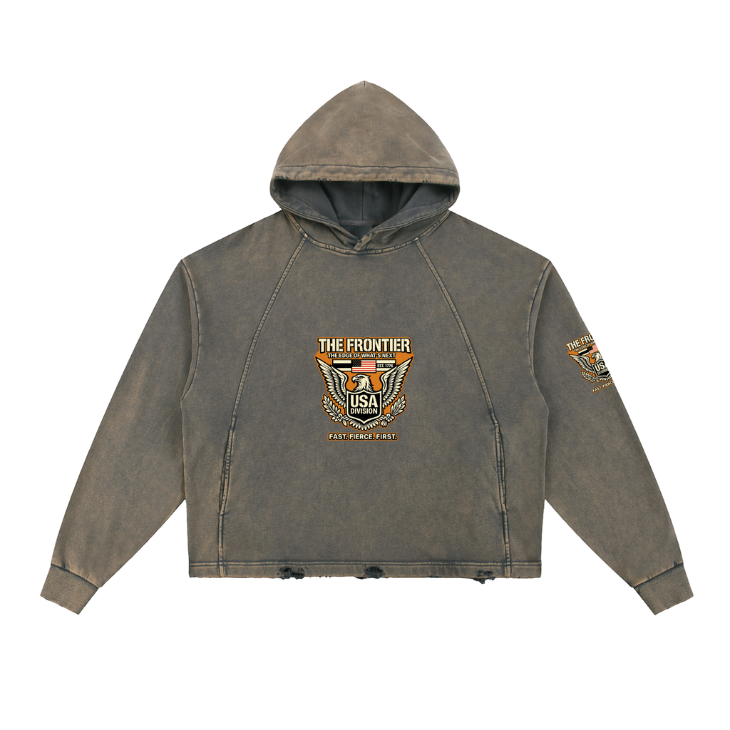 Vintage Washed Frayed-Hem Hoodie