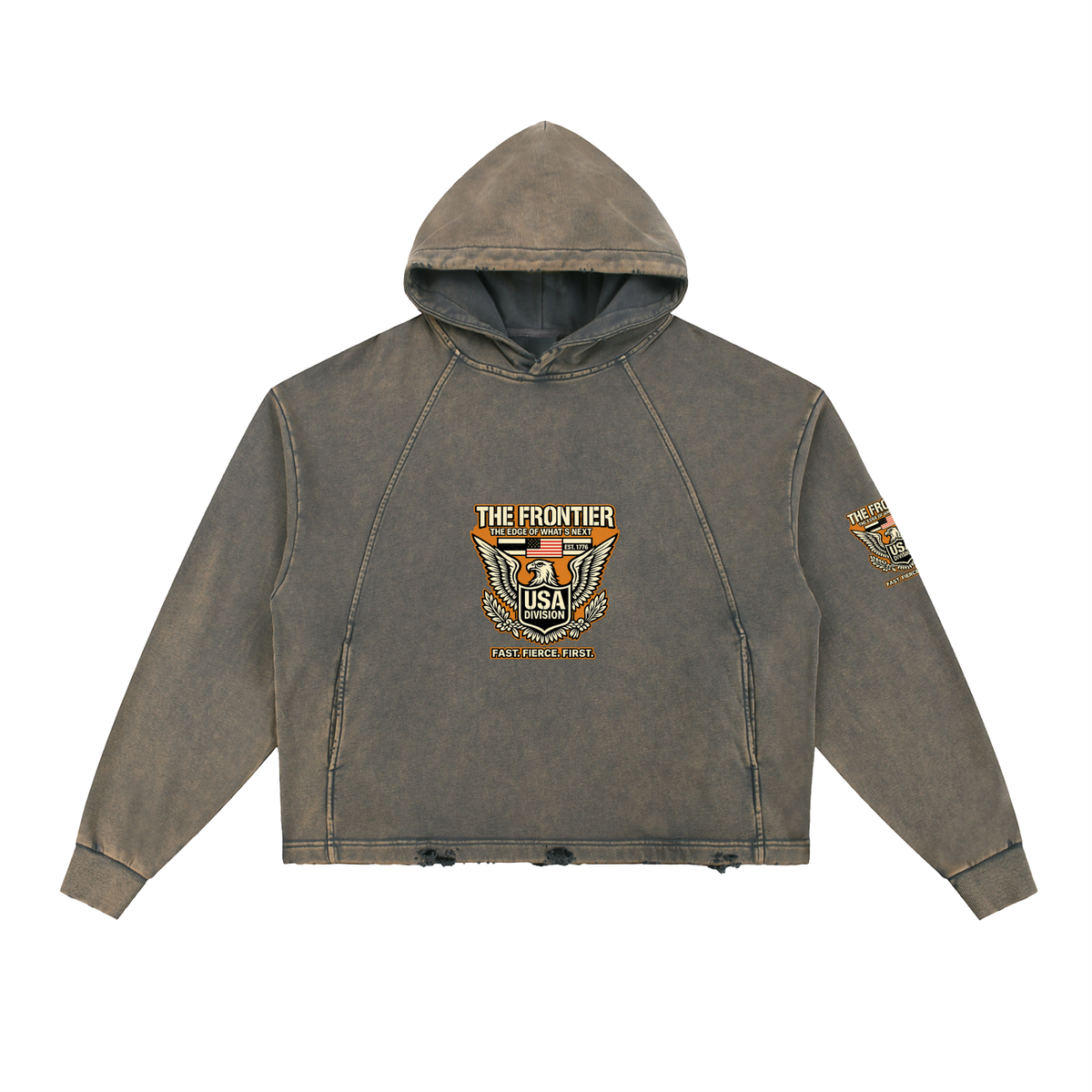Vintage Washed Frayed-Hem Hoodie