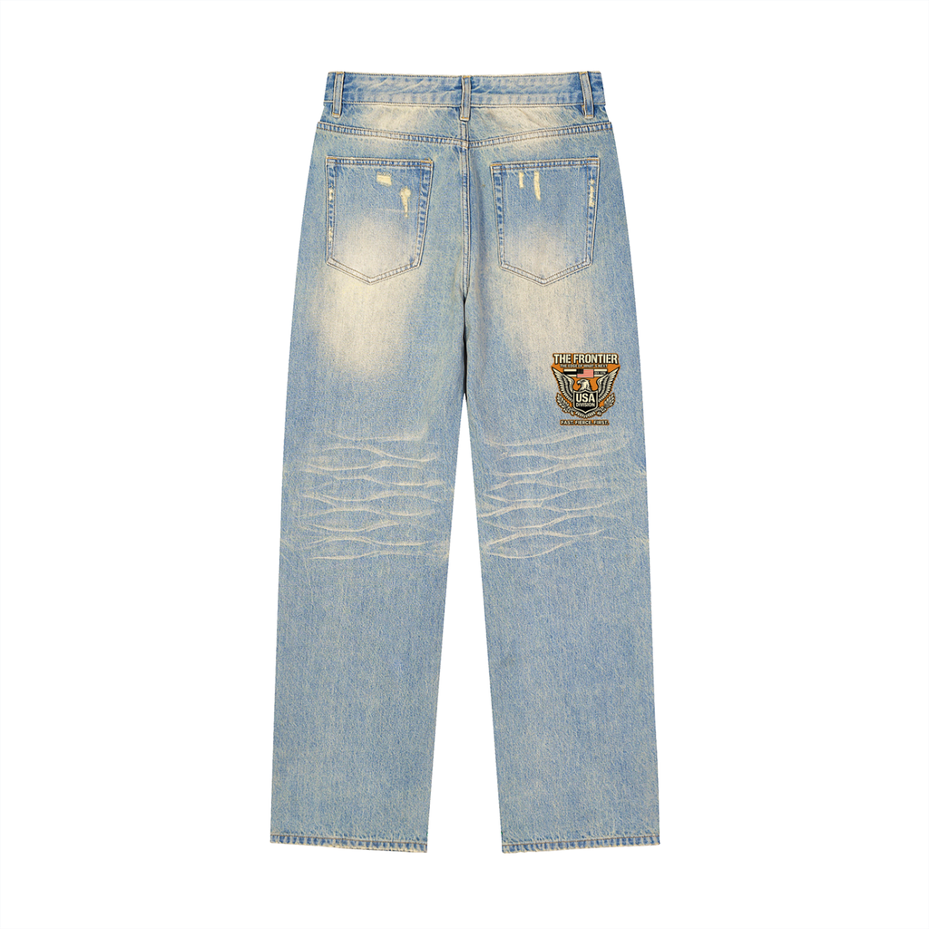 Sun Fade Raw Hem Denim Jeans