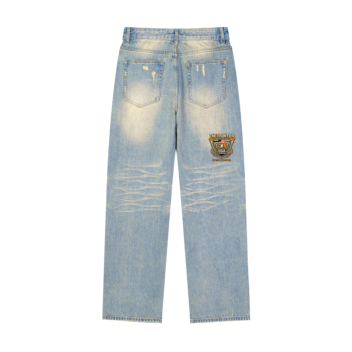 Sun Fade Raw Hem Denim Jeans