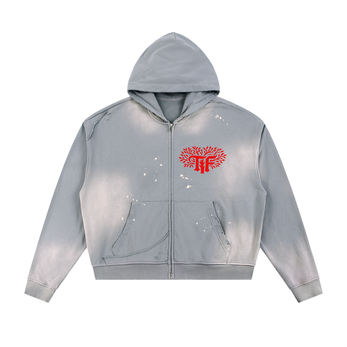Sun Fade Frayed Raw Edge Fleece Zip Hoodie