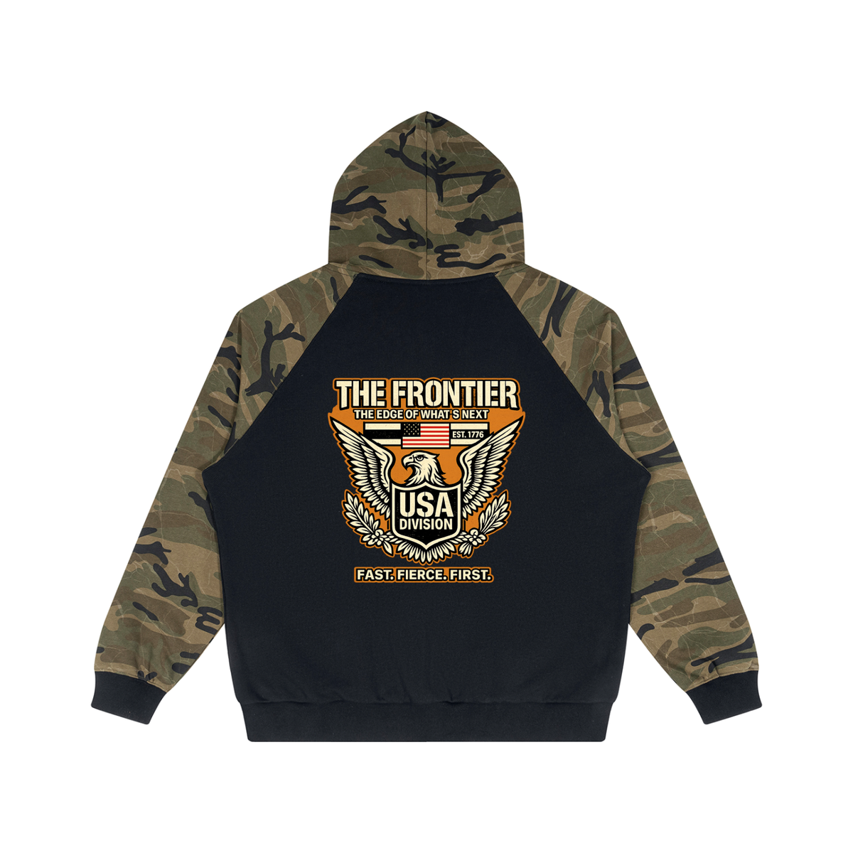 Unisex Camo-Splice Raglan Zip Hoodie
