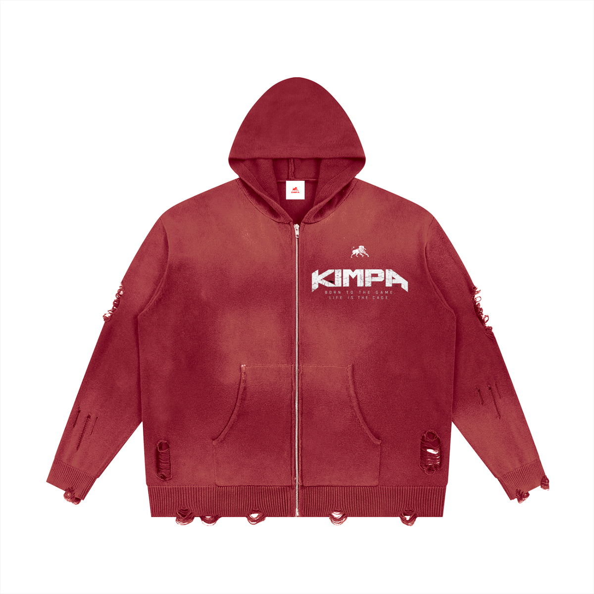 Unisex Distressed Full Zip Sweater