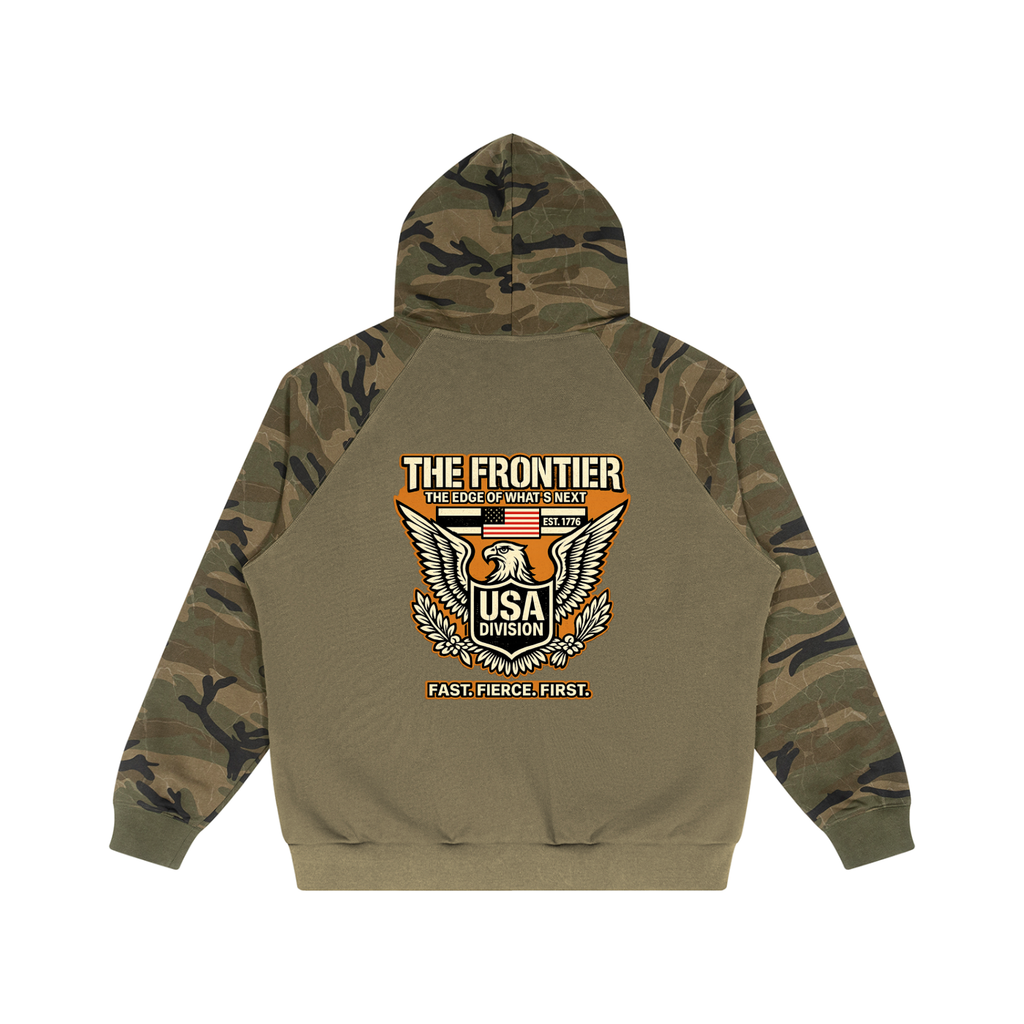 Unisex Camo-Splice Raglan Zip Hoodie