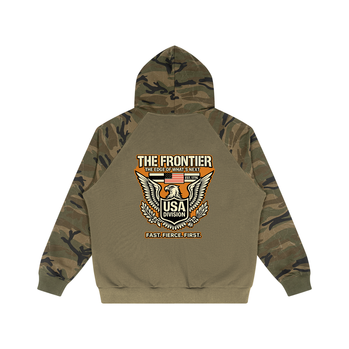 Unisex Camo-Splice Raglan Zip Hoodie