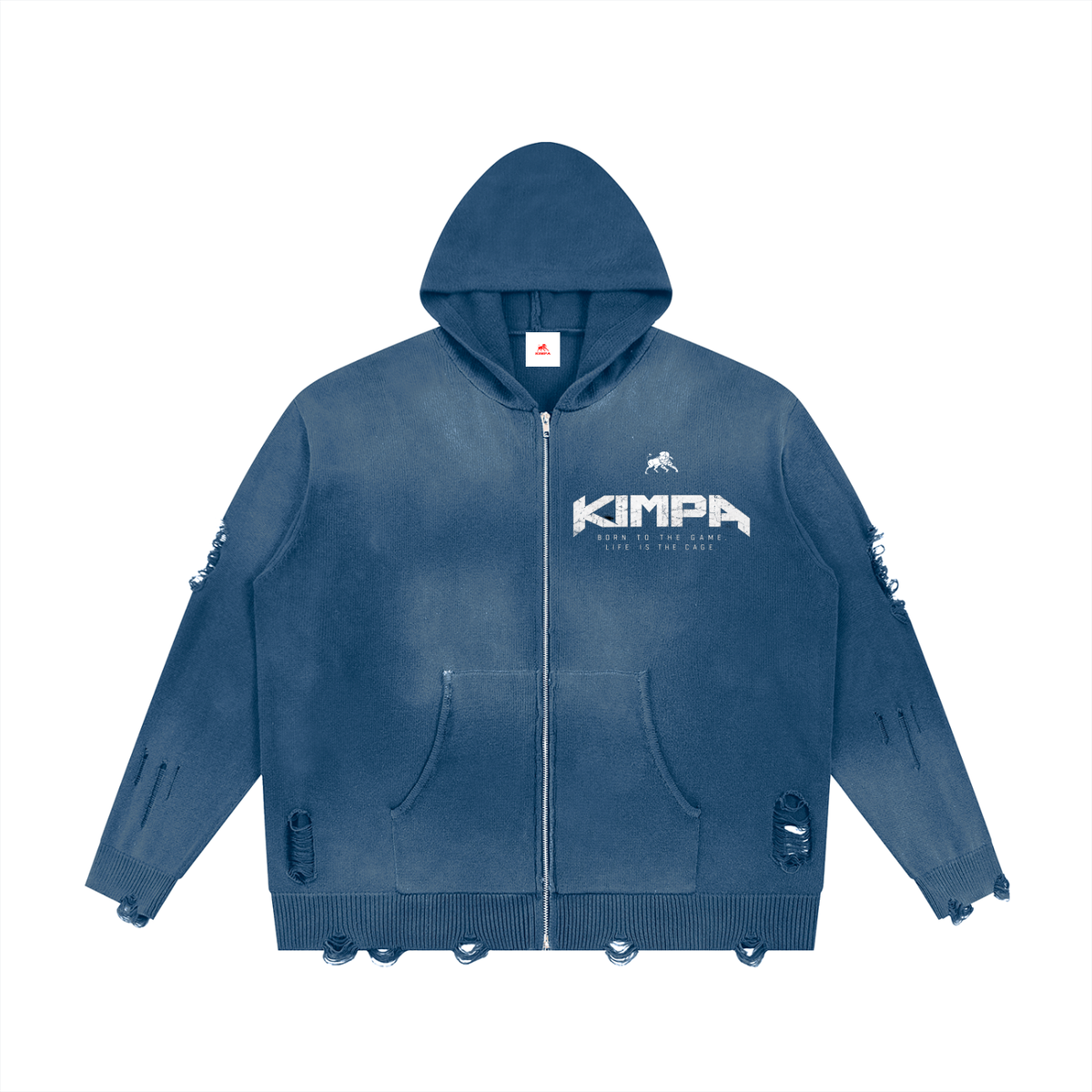 Unisex Distressed Full Zip Sweater