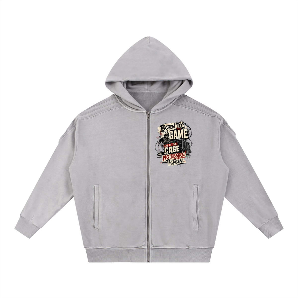 Snow Washed Tape Raw Edge Zip Hoodie