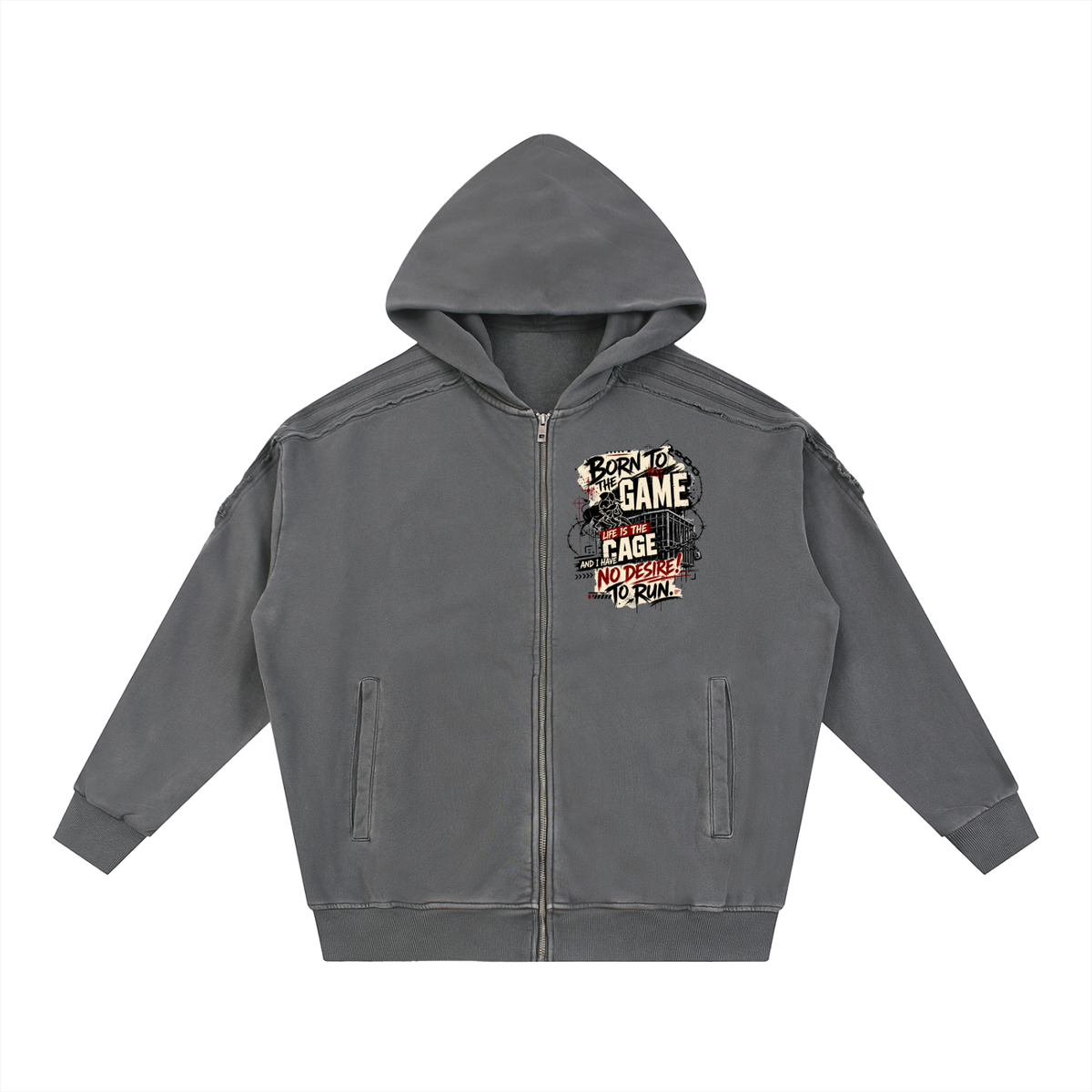 Snow Washed Tape Raw Edge Zip Hoodie