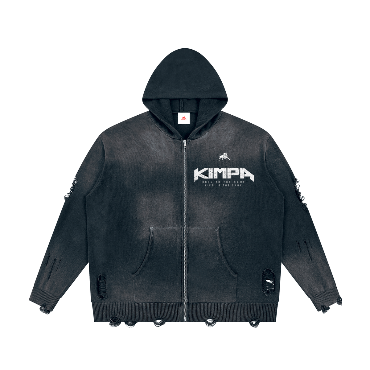 Unisex Distressed Full Zip Sweater