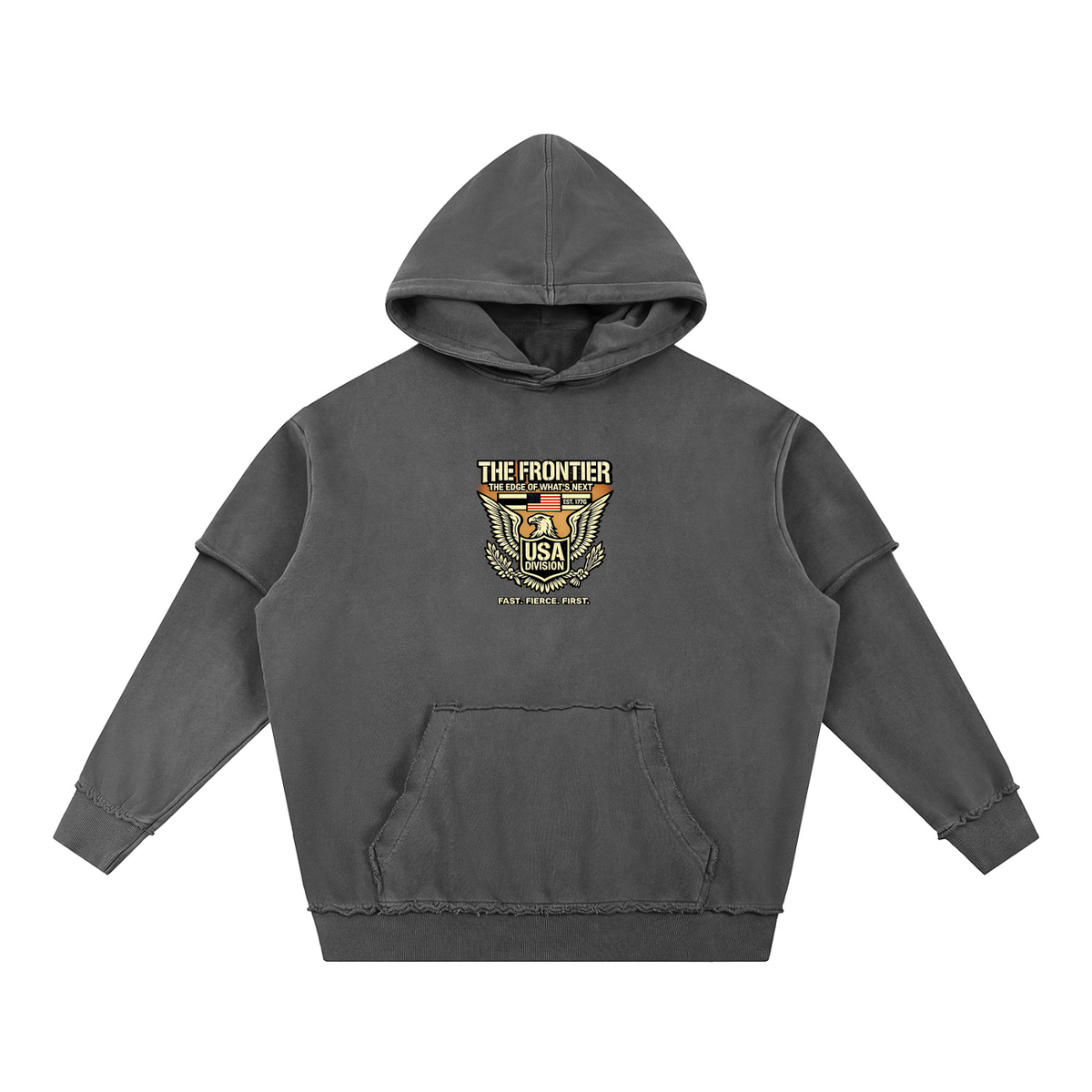 Snow Washed Raw Edge Double Layered Hoodie