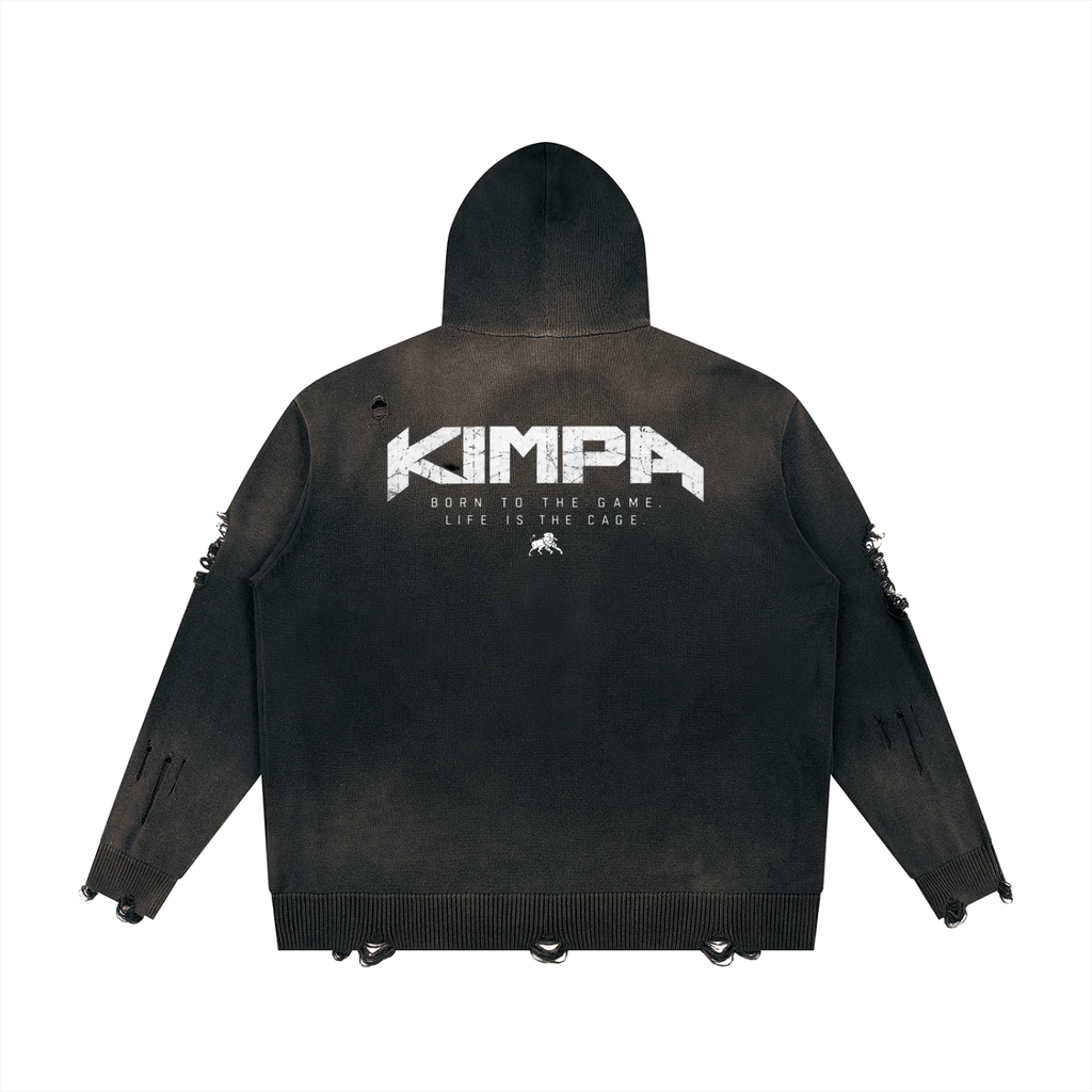 Unisex Distressed Full Zip Sweater