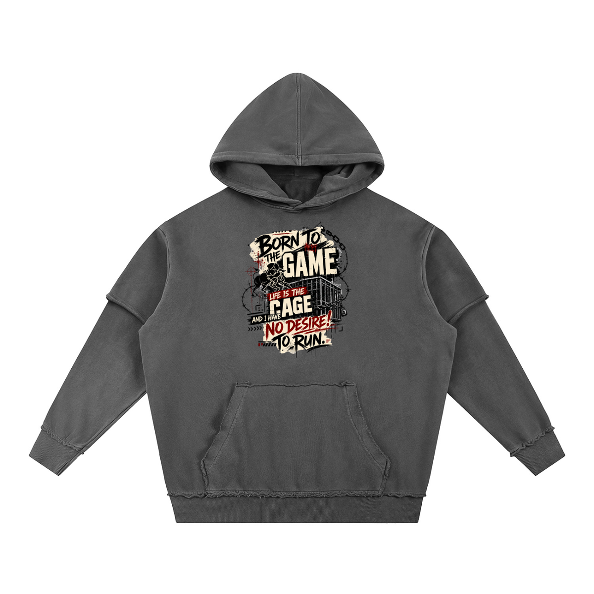 Snow Washed Raw Edge Double Layered Hoodie