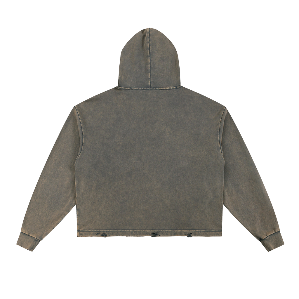Vintage Washed Frayed-Hem Hoodie