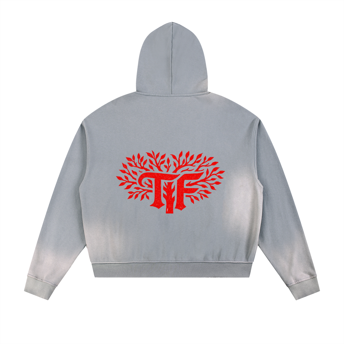 Sun Fade Frayed Raw Edge Fleece Zip Hoodie