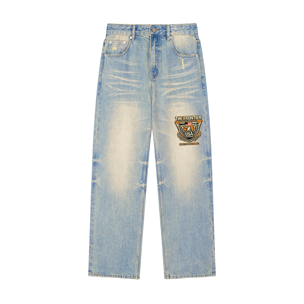 Sun Fade Raw Hem Denim Jeans