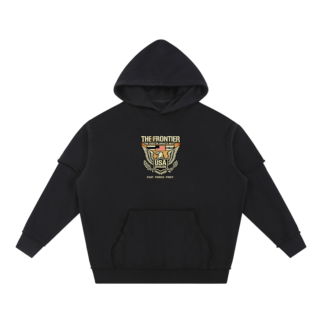 Snow Washed Raw Edge Double Layered Hoodie
