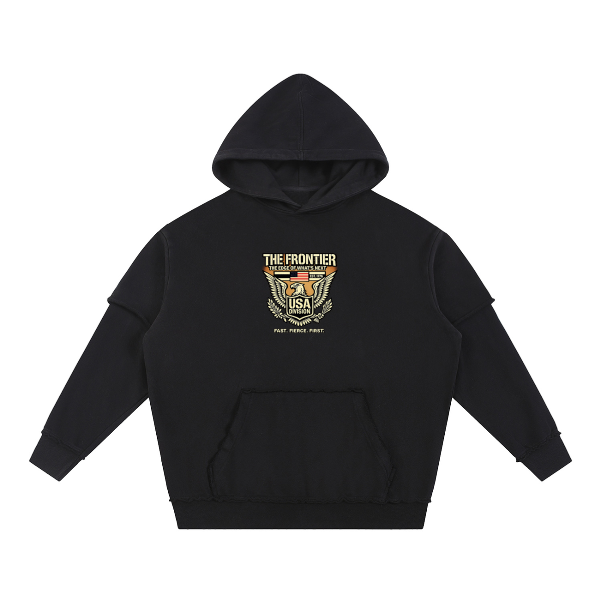 Snow Washed Raw Edge Double Layered Hoodie