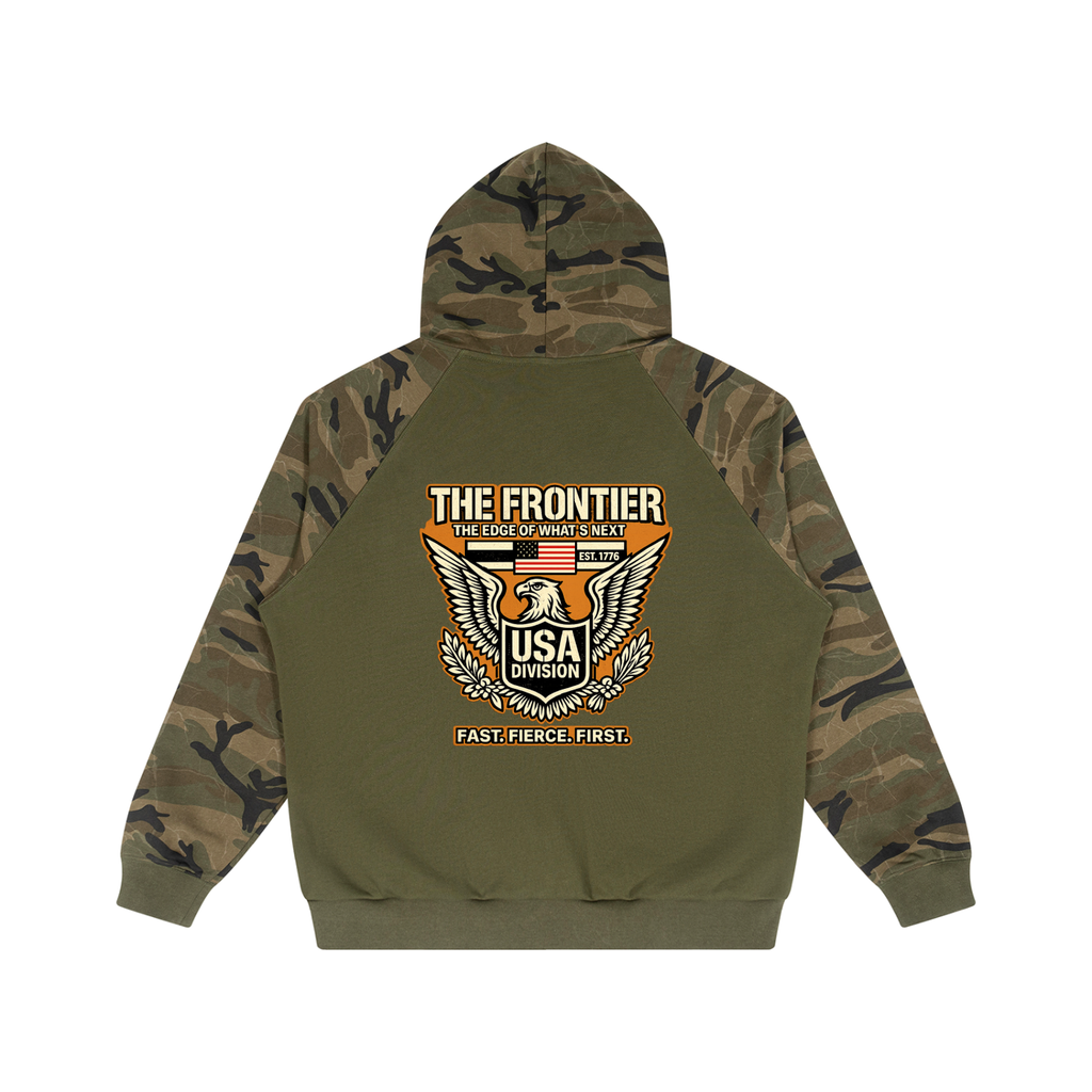 Unisex Camo-Splice Raglan Zip Hoodie