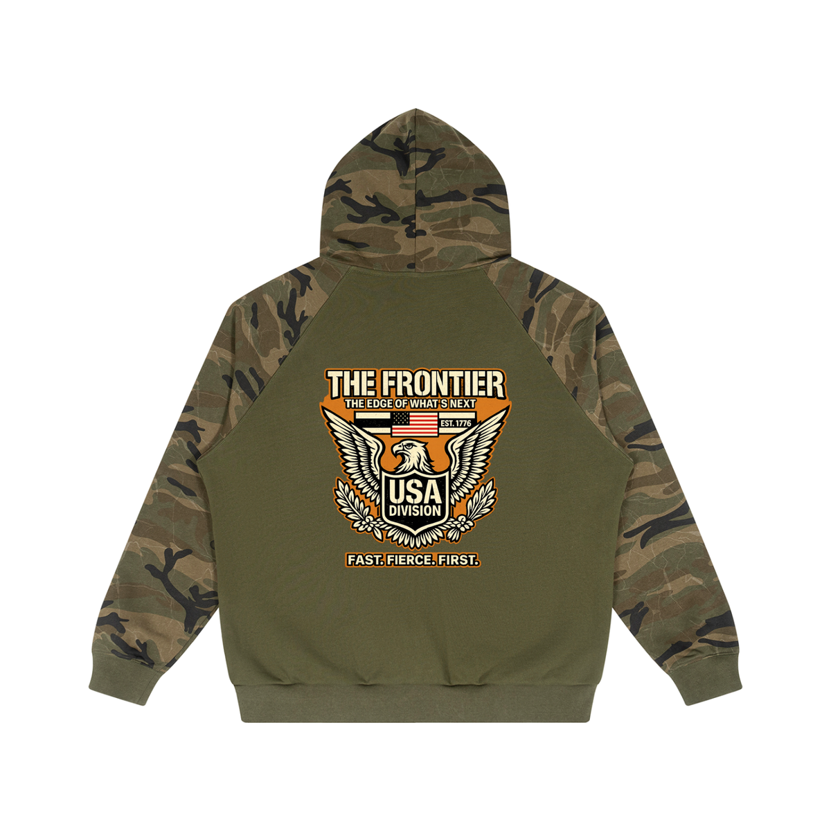 Unisex Camo-Splice Raglan Zip Hoodie