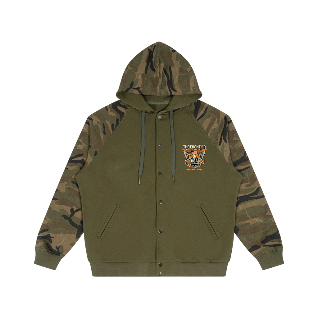 Unisex Camo-Splice Raglan Zip Hoodie