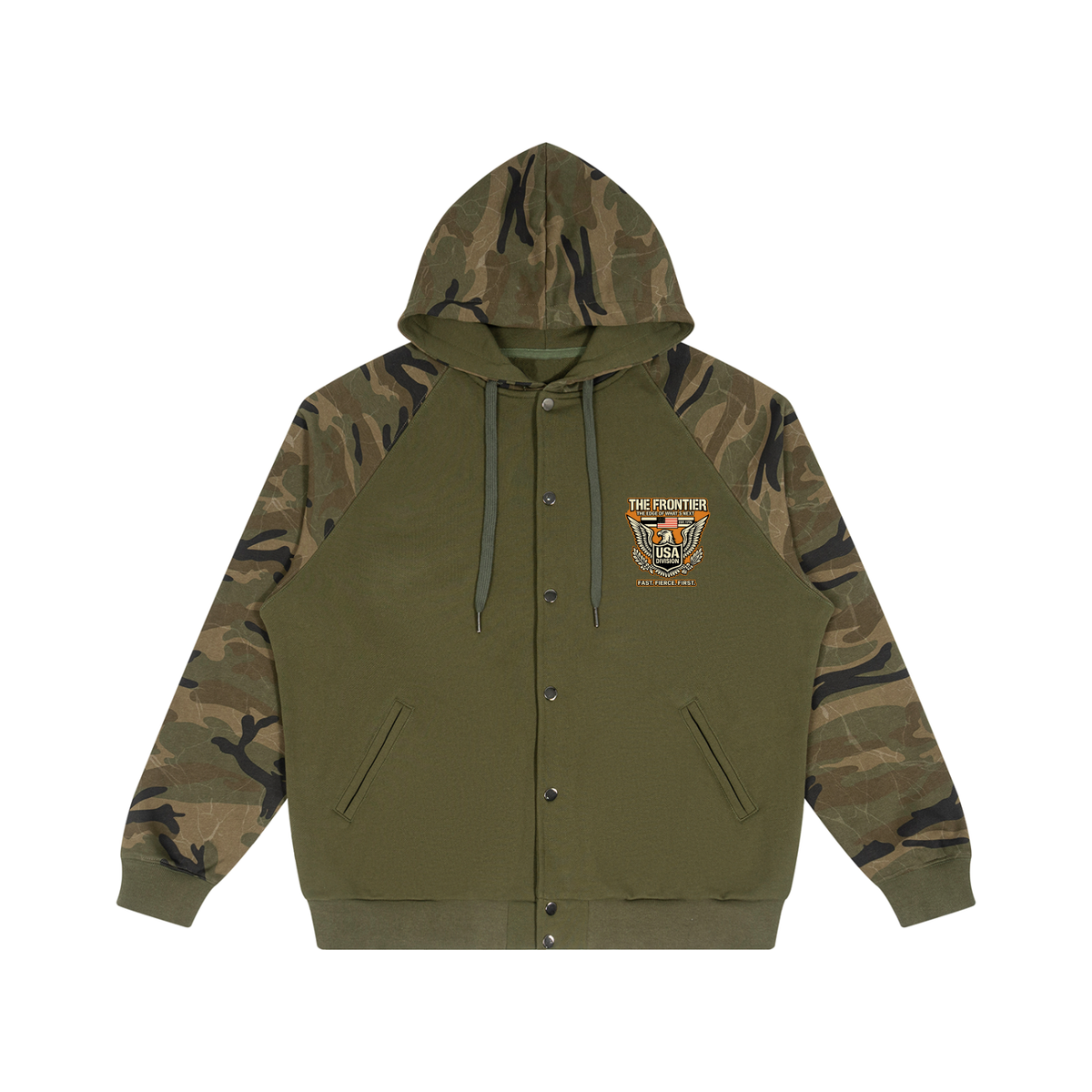 Unisex Camo-Splice Raglan Zip Hoodie